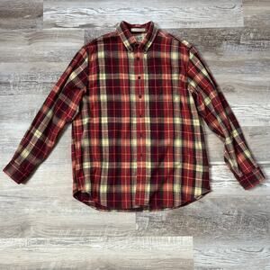 L.L. Bean Burgundy Plaid Flannel Shirt 100% Cotton Traditional Fit L